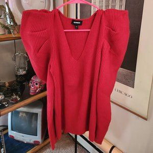 Express puff-sleeve v-neck sweater, XL in red